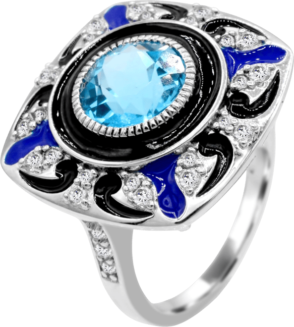 Women's Blue Topaz (2 1/4 ct.t.w.) and Enamel Ring in Sterling Silver