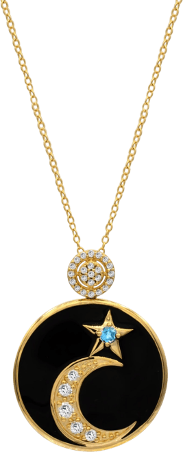 Women's 14K Gold Plated Celestial Moon Star Pendant Necklace Medallion in Sterling Silver