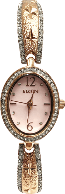 Women's Oval Face with Diamond Half Bangle Rose-Tone Strap Watch