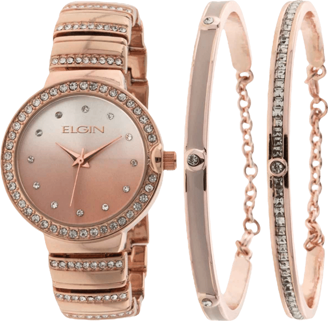 Women's 3 Piece Rose Gold-Tone Strap Watch and Bracelet Set