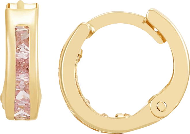 Children's Cubic Zirconia Extra Small Huggie Hoop Earrings in 14k Gold, 10mm