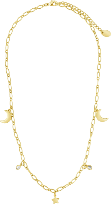 Women's Sparkling Cubic Zirconia Star and Moon Chain Necklace