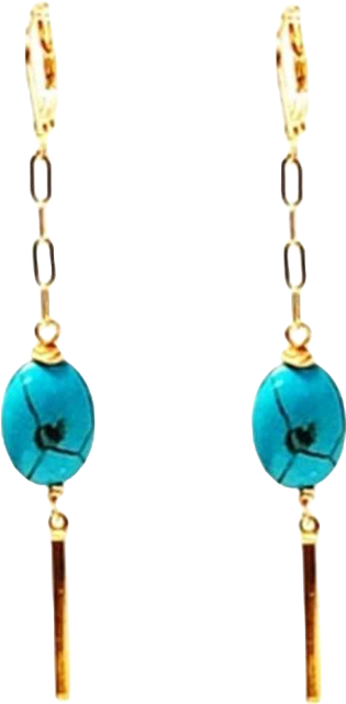 Women's Bar Drop Earrings with Turquoise Stones