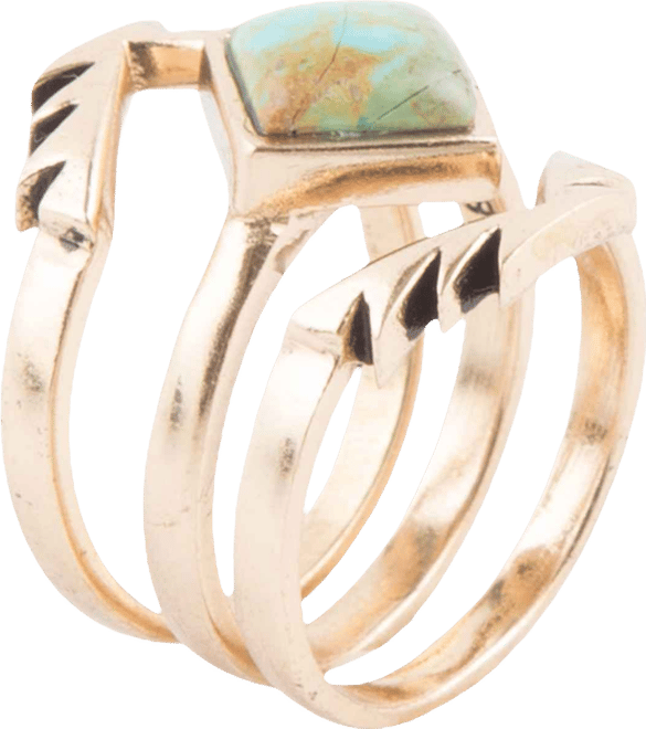 Women's Aztec Bronze and Genuine Turquoise Stack Ring Set, 3 Piece