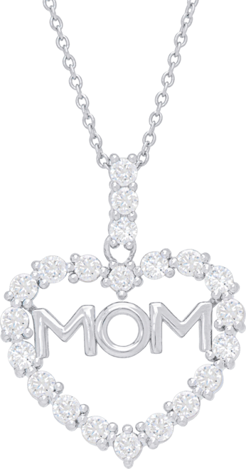 Women's Cubic Zirconia 'Mom' Heart Pendant Necklace