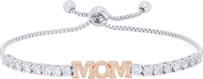 Women's Cubic Zirconia 'Mom' Adjustable Bolo Bracelet