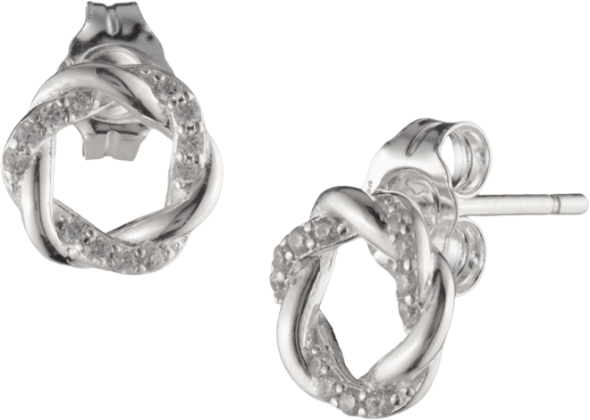 Lauren  Sterling Silver Pave Open Knot Stud Earrings