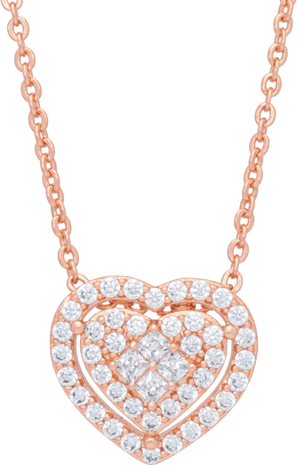 Women's 14k Rose Gold Plated Cubic Zirconia Heart Pendant Necklace