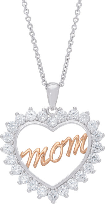 Women's Fine Silver Plated Cubic Zirconia Rose Colored Mom Pendant Necklace