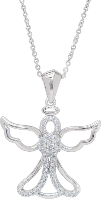 Women's Fine Silver Plated Cubic Zirconia Angel Pendant Necklace