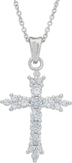 Women's Fine Silver Plated Cubic Zirconia Cross Pendant Necklace