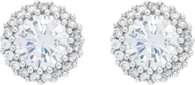 Women's Fine Silver Plated Round Halo Cubic Zirconia Stud Earrings