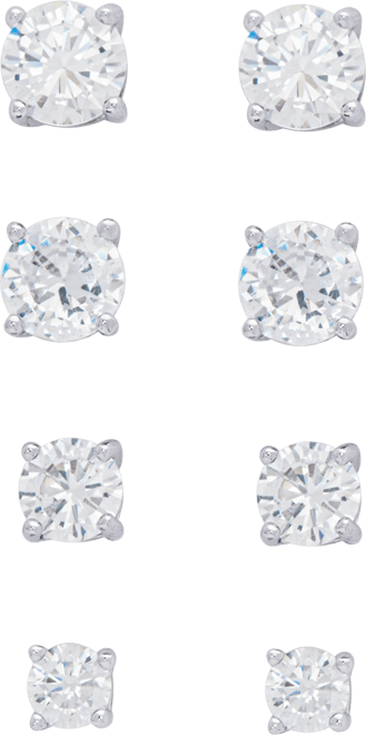 Women's Fine Silver Plated Round Cubic Zirconia Stud Earrings Set, 8 Pieces