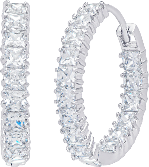 Women's Fine Silver Plated Cubic Zirconia Hoop Earrings
