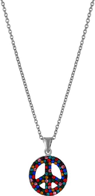 Women's Rainbow Color Crystal Peace Sign Pendant Necklace