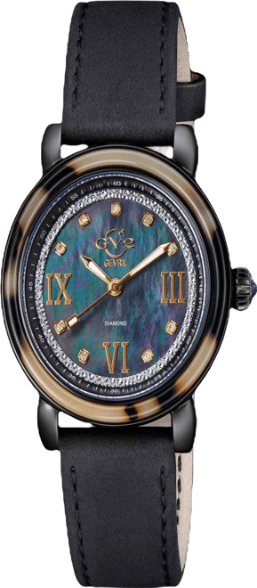 Women's Marsala Tortoise Swiss Quartz Italian Black Leather Strap Watch 36mm