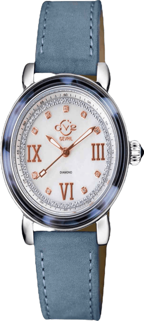 Women's Marsala Tortoise Swiss Quartz Italian Light Blue Leather Strap Watch 36mm