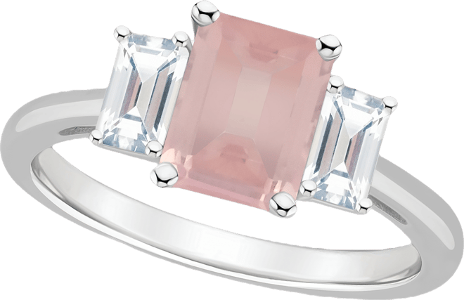 Women's Rose Quartz (1-3/5 ct.t.w.) and White Topaz (3/4 ct.t.w.) 3-Stone Ring in Sterling Silver