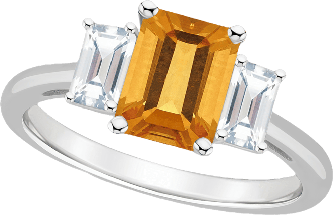 Women's Citrine (1-3/5 ct.t.w.) and White Topaz (3/4 ct.t.w.) 3-Stone Ring in Sterling Silver