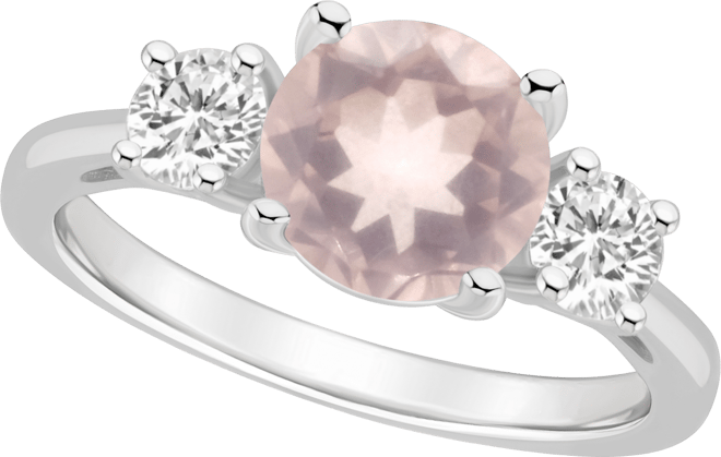 Women's Rose Quartz (1-3/4 ct.t.w.) and White Topaz (2/3 ct.t.w.) 3-Stone Ring in Sterling Silver