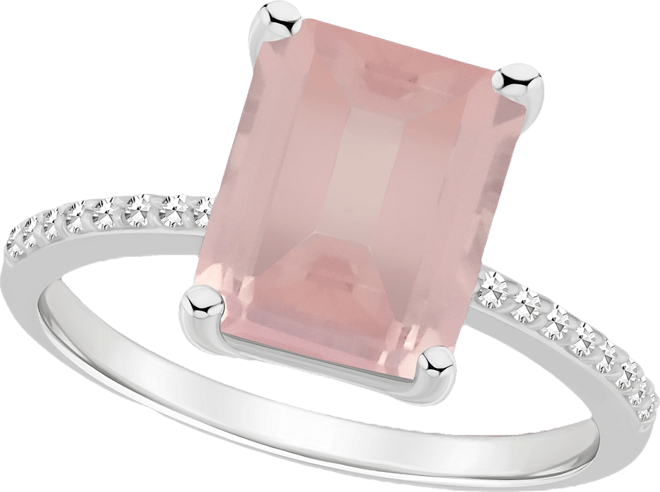 Women's Rose Quartz (3-1/6 ct.t.w.) and Diamond (1/10 ct.t.w.) Ring in Sterling Silver