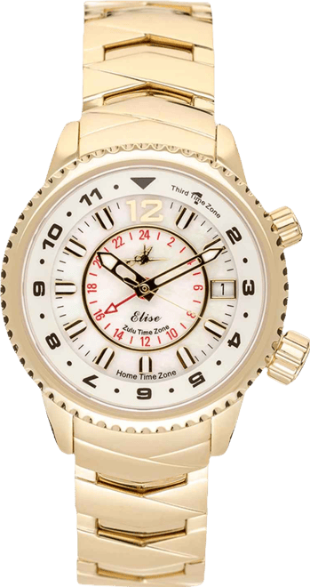 Women's Elise Swiss Tri-Time 28k Gold Ion-Plated Stainless Steel Bracelet Watch 33mm