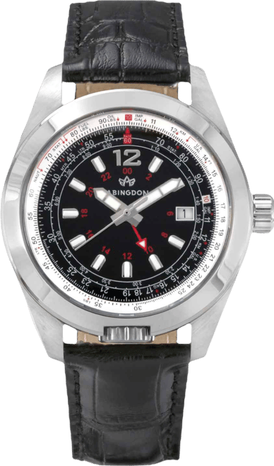 Women's Amelia Swiss Gmt Black Leather Strap Watch 40mm