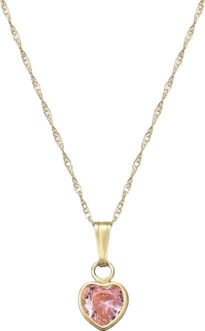 Children's Pink Cubic Zirconia Heart Pendant Necklace in 14k Gold
