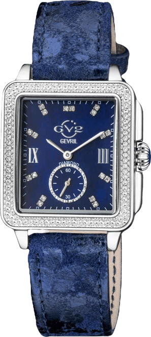 Women's Bari Tortoise Swiss Quartz Diamond Accents Blue Handmade Italian Leather Strap Watch 34mm x 30mm