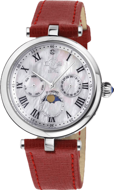 Women's Florence Swiss Quartz Diamond Accents Red Handmade Italian Leather Strap Watch 36mm