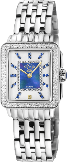 Women's Padova Gemstone Swiss Quartz Diamond Accent Silver-Tone Stainless Steel Bracelet Watch 27mm x 30mm