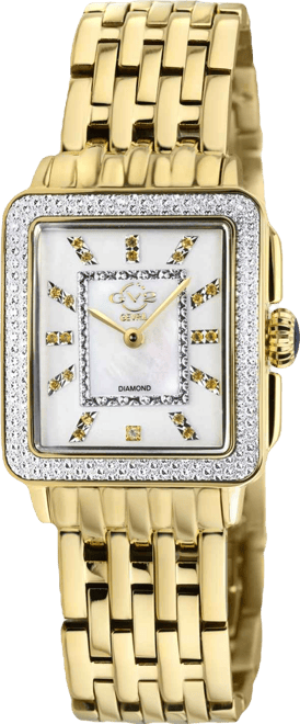 Women's Padova Gemstone Swiss Quartz Diamond Accent Ion Plating Gold-Tone Stainless Steel Bracelet Watch 27mm x 30mm