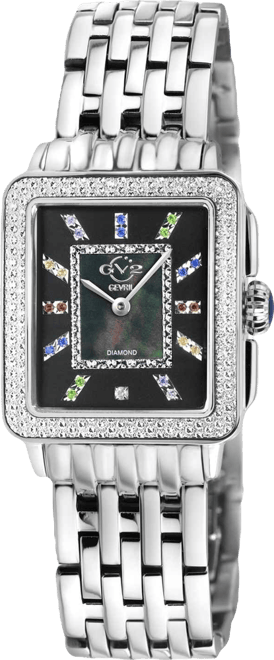 Women's Padova Gemstone Swiss Quartz Diamond Accent Silver-Tone Stainless Steel Bracelet Watch 27mm x 30mm