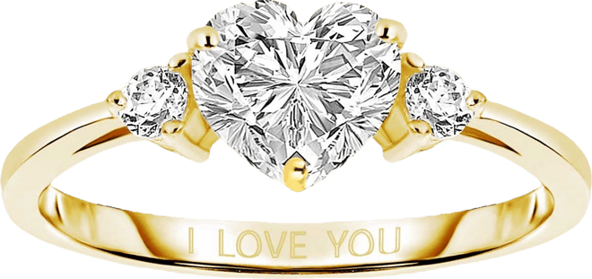 Sterling Silver Heart and Round Clear Cubic Zirconia's Three-Stone "I Love You" Ring