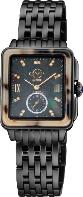 Women's Bari Tortoise Swiss Quartz Black Stainless Steel Watch 30mm x 34mm