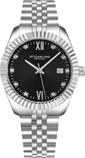 Women's Symphony Silver-tone Stainless Steel , Black Dial , 45mm Round Watch
