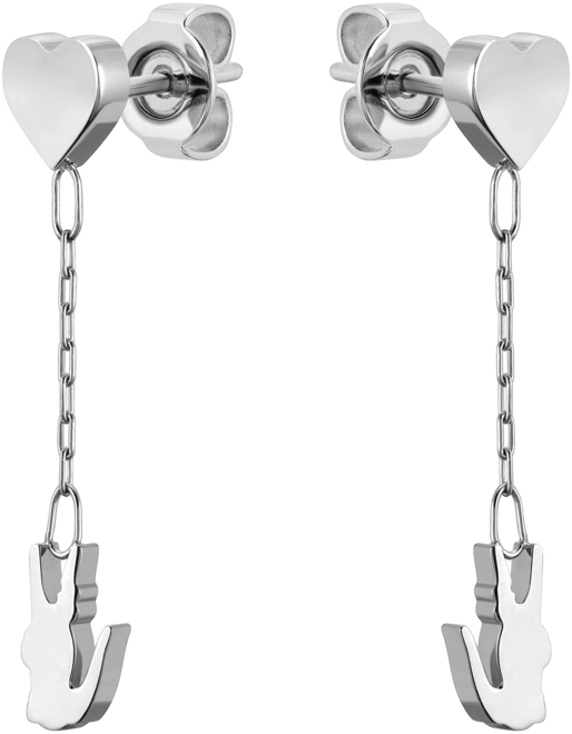 Stainless Steel Heart and Crocodile Drop Earrings