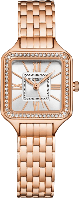 Confidant 4020 Women s Square Watch – Quartz Movement, 27mm Case, Crystal-Accented Bezel, Stainless Steel Bracelet