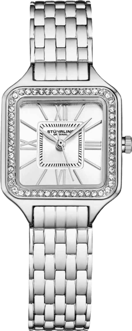 Confidant 4020 Women s Square Watch – Quartz Movement, 27mm Case, Crystal-Accented Bezel, Stainless Steel Bracelet