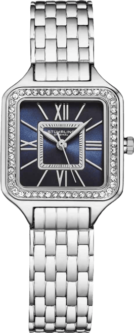 Confidant 4020 Women s Square Watch – Quartz Movement, 27mm Case, Crystal-Accented Bezel, Stainless Steel Bracelet