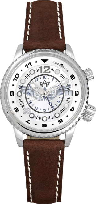 Women's Swiss Wasp Tribute Tri-Time Chestnut Leather Strap Watch 33mm