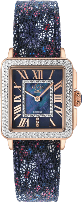 Women's Padova Swiss Quartz Floral Blue Leather Watch 30mm