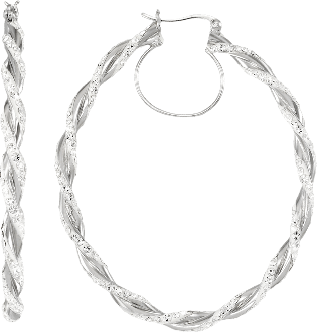 Crystal Pave Twist Style Oval Hoop Earrings