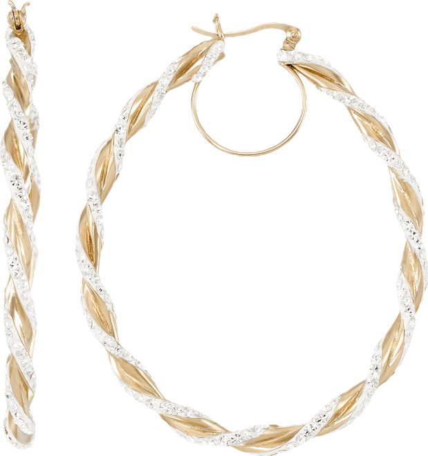 Crystal Pave Twist Style Oval Hoop Earrings