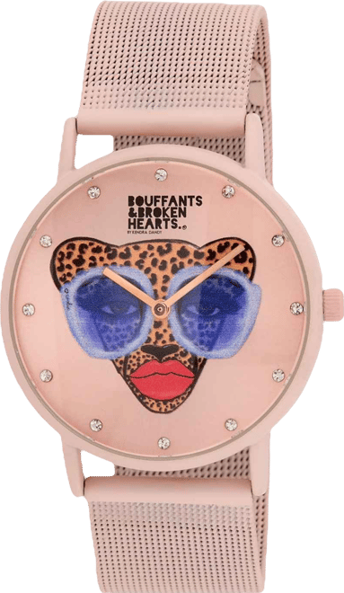Women's Quartz Bouffants and Broken Hearts Pink Mesh Alloy Watch 38mm