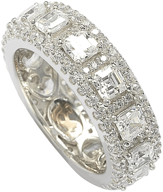 Suzy Levian Sterling Silver Cubic Zirconia Modern Eternity Band Ring