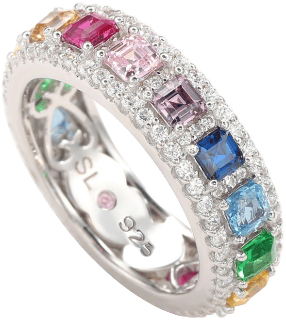 Suzy Levian Sterling Silver Cubic Zirconia Modern Eternity Band Ring