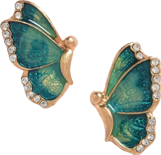 Women's Green Embellished Butterfly Stud Earrings