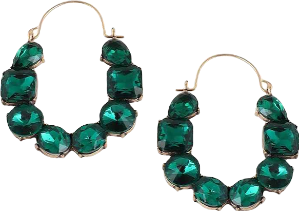 Women's Green Embellished Hoop Earrings
