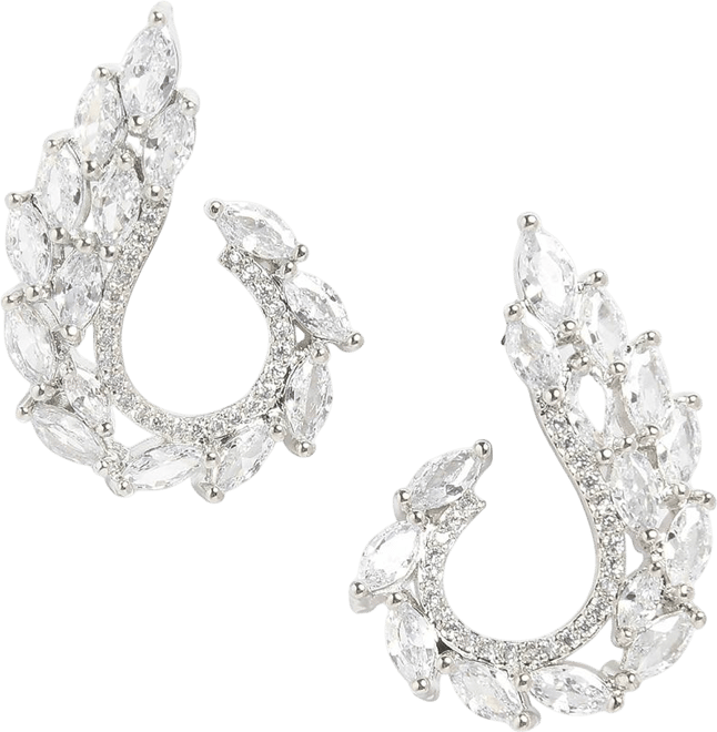 Women's Silver Embellished Cluster Drop Earrings